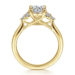 Sale Gabriel & Co. Melia - 14K Yellow Gold Three Stone Cluster Diamond Engagement Ring