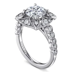 Online Gabriel & Co. Memphis - Vintage Inspired 14K White Gold Round Halo Diamond Engagement Ring