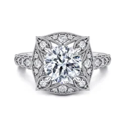 Online Gabriel & Co. Memphis - Vintage Inspired 14K White Gold Round Halo Diamond Engagement Ring