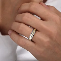 Hot Gabriel & Co. Mens Alternative 6mm Beveled Tantalum and 14K Yellow Gold Band