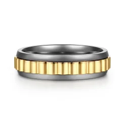 Hot Gabriel & Co. Mens Alternative 6mm Beveled Tantalum and 14K Yellow Gold Band