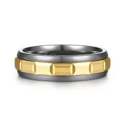 New Gabriel & Co. Mens Alternative 6mm Beveled Tantalum and 14K Yellow Gold Band