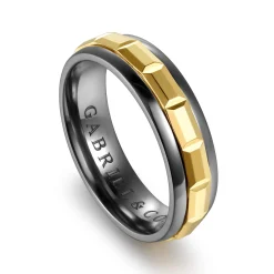 New Gabriel & Co. Mens Alternative 6mm Beveled Tantalum and 14K Yellow Gold Band