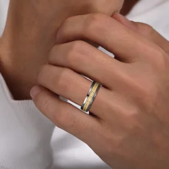 Online Gabriel & Co. Mens Alternative 6mm Beveled Tantalum and 14K Yellow Gold Band