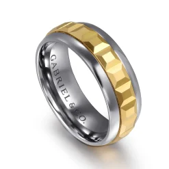 Sale Gabriel & Co. Mens Alternative 8mm Beveled Tantalum and 14K Yellow Gold Band