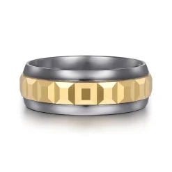 Sale Gabriel & Co. Mens Alternative 8mm Beveled Tantalum and 14K Yellow Gold Band