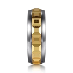 Sale Gabriel & Co. Mens Alternative 8mm Beveled Tantalum and 14K Yellow Gold Band