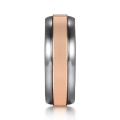 Online Gabriel & Co. Mens Alternative 8mm Beveled Tantalum and 14K Rose Gold Band