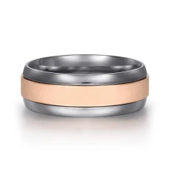 Online Gabriel & Co. Mens Alternative 8mm Beveled Tantalum and 14K Rose Gold Band