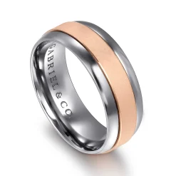 Online Gabriel & Co. Mens Alternative 8mm Beveled Tantalum and 14K Rose Gold Band
