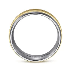 Clearance Gabriel & Co. Mens Alternative 8mm Beveled Tantalum and 14K Yellow Gold Band