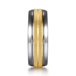 Clearance Gabriel & Co. Mens Alternative 8mm Beveled Tantalum and 14K Yellow Gold Band