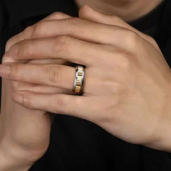 Sale Gabriel & Co. Mens Alternative 8mm Beveled Tantalum and 14K Yellow Gold Band