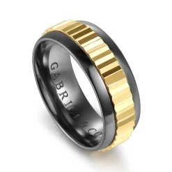 Sale Gabriel & Co. Mens Alternative 8mm Beveled Tantalum and 14K Yellow Gold Band
