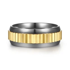 Sale Gabriel & Co. Mens Alternative 8mm Beveled Tantalum and 14K Yellow Gold Band