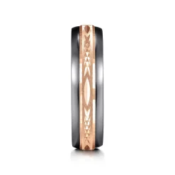 Hot Gabriel & Co. Mens Alternative 6mm Beveled Tantalum and 14K Rose Gold Band