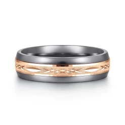Hot Gabriel & Co. Mens Alternative 6mm Beveled Tantalum and 14K Rose Gold Band
