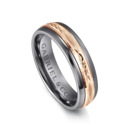 Hot Gabriel & Co. Mens Alternative 6mm Beveled Tantalum and 14K Rose Gold Band