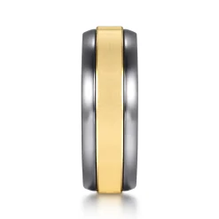 Best Gabriel & Co. Mens Alternative 8mm Beveled Tantalum and 14K Yellow Gold Band