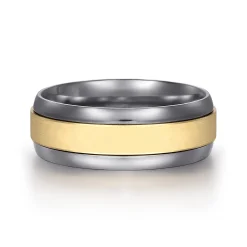 Best Gabriel & Co. Mens Alternative 8mm Beveled Tantalum and 14K Yellow Gold Band