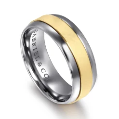 Best Gabriel & Co. Mens Alternative 8mm Beveled Tantalum and 14K Yellow Gold Band