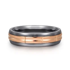 Discount Gabriel & Co. Mens Alternative 6mm Beveled Tantalum and 14K Rose Gold Band