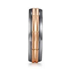 Discount Gabriel & Co. Mens Alternative 6mm Beveled Tantalum and 14K Rose Gold Band
