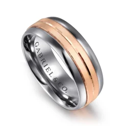 Outlet Gabriel & Co. Mens Alternative 8mm Beveled Tantalum and 14K Rose Gold Band