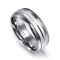 Discount Gabriel & Co. Mens Alternative 8mm Beveled Tantalum and 14K White Gold Band