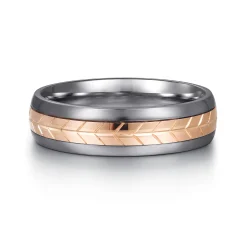 Hot Gabriel & Co. Mens Alternative 6mm Beveled Tantalum and 14K Rose Gold Band