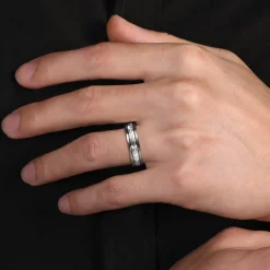 New Gabriel & Co. Mens Alternative 6mm Beveled Tantalum and 14K White Gold Band
