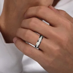 New Gabriel & Co. Mens Alternative 6mm Beveled Tantalum and 14K White Gold Band