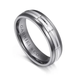 New Gabriel & Co. Mens Alternative 6mm Beveled Tantalum and 14K White Gold Band