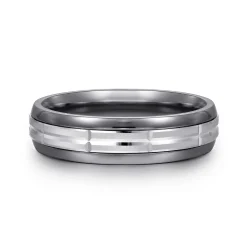 New Gabriel & Co. Mens Alternative 6mm Beveled Tantalum and 14K White Gold Band