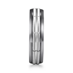 New Gabriel & Co. Mens Alternative 6mm Beveled Tantalum and 14K White Gold Band