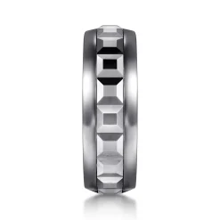 New Gabriel & Co. Mens Alternative 8mm Beveled Tantalum and 14K White Gold Band
