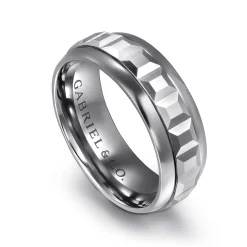New Gabriel & Co. Mens Alternative 8mm Beveled Tantalum and 14K White Gold Band