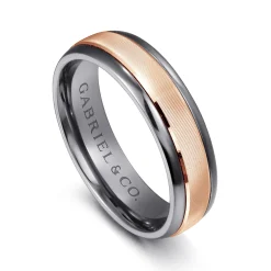 Best Gabriel & Co. Mens Alternative 6mm Round Tantalum and 14K Rose Gold Band