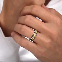 Discount Gabriel & Co. Mens Alternative 8mm Round Tantalum and 14K Yellow Gold Band