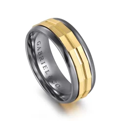 Discount Gabriel & Co. Mens Alternative 8mm Round Tantalum and 14K Yellow Gold Band