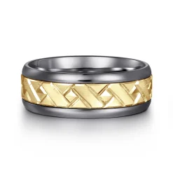 Hot Gabriel & Co. Mens Alternative 8mm Round Tantalum and 14K Yellow Gold Band