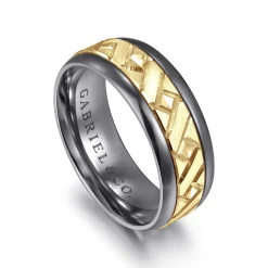 Hot Gabriel & Co. Mens Alternative 8mm Round Tantalum and 14K Yellow Gold Band