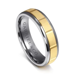 Clearance Gabriel & Co. Mens Alternative 6mm Round Tantalum and 14K Yellow Gold Band