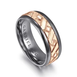 Online Gabriel & Co. Mens Alternative 8mm Round Tantalum and 14K Rose Gold Band
