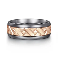 Online Gabriel & Co. Mens Alternative 8mm Round Tantalum and 14K Rose Gold Band