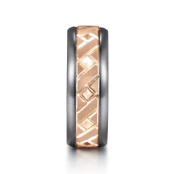 Online Gabriel & Co. Mens Alternative 8mm Round Tantalum and 14K Rose Gold Band