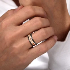 Clearance Gabriel & Co. Mens Alternative 8mm Round Tantalum and 14K Rose Gold Band