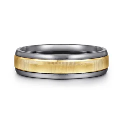 New Gabriel & Co. Mens Alternative 6mm Round Tantalum and 14K Yellow Gold Band