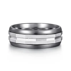 New Gabriel & Co. Mens Alternative 8mm Round Tantalum and 14K White Gold Band