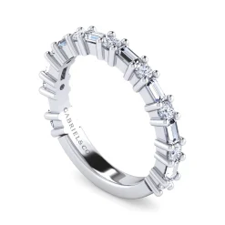 Discount Gabriel & Co. Mercier - 14K White Gold Baguette and Round Diamond Anniversary Band - 1.05 ct
